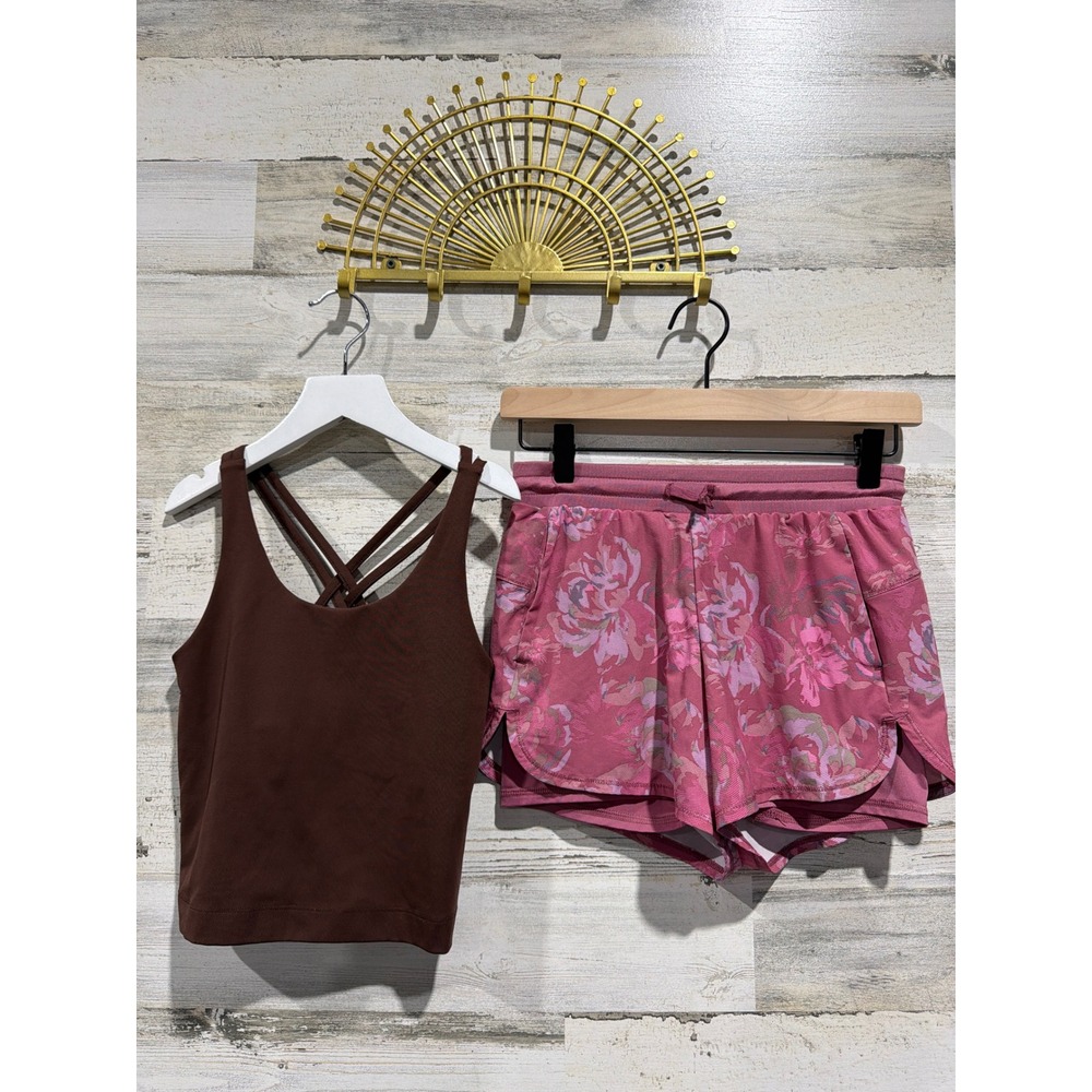 Gap All In Motion Outfit Girls 10 Brown Pink Floral Activewear Sporty EUC
